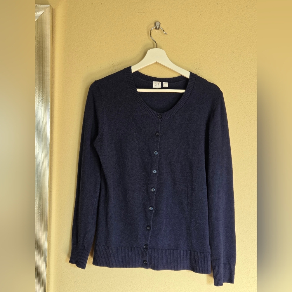 Gap Navy Button Front Cardigan Crewneck Classic Timeless